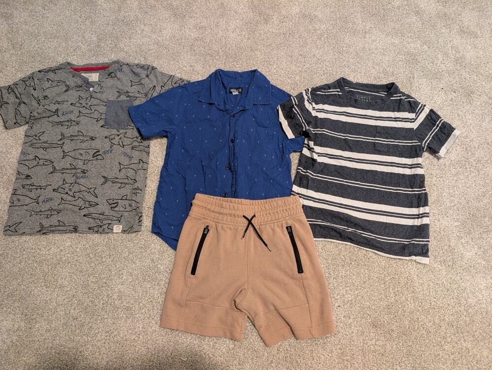 Lot Of 3 T-Shirts And One Pair Of Brown Cotton blend Shorts Size 7/8, 8